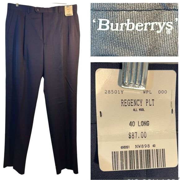 BURBERRY MENS DRESS PANTS 40 LONG BLUE NEW capsule business slacks VTG DEADSTOCK - Picture 16 of 16